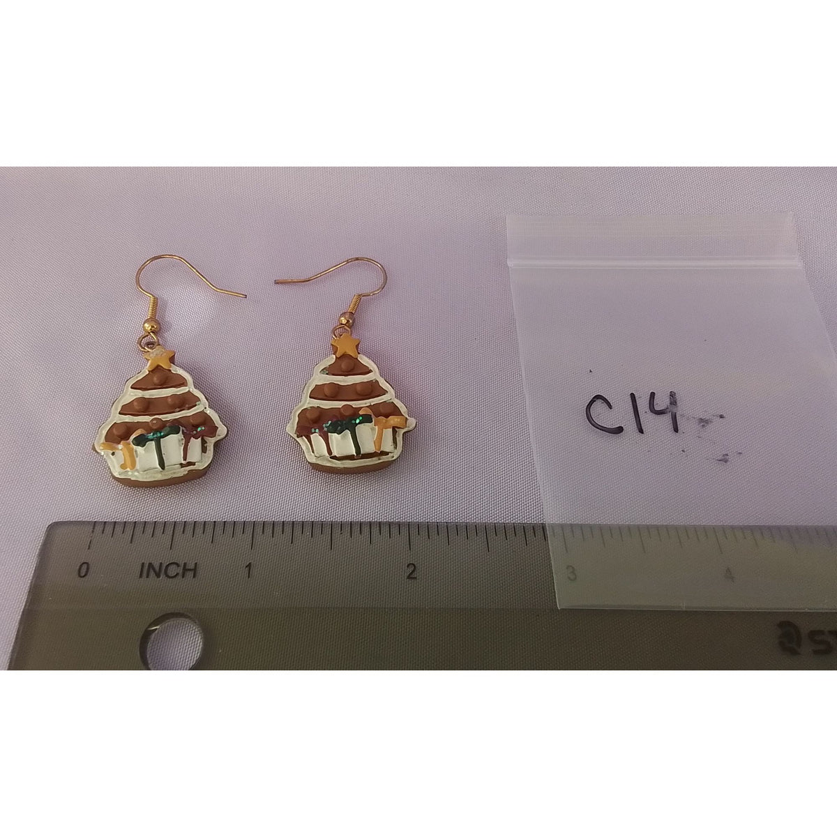 Vintage Christmas Tree Gingerbread Earrings Holiday