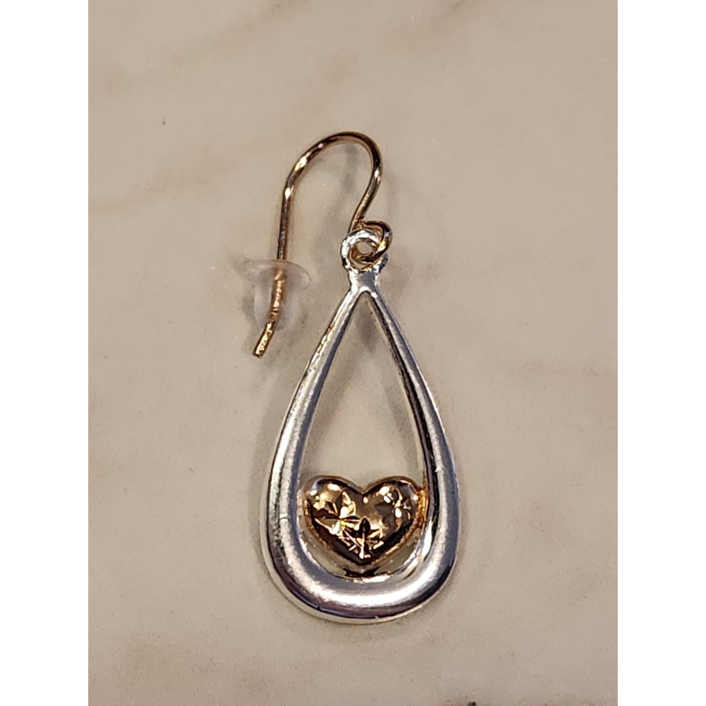 Sterling Silver & Gold Teardrop Earrings With Heart Accents