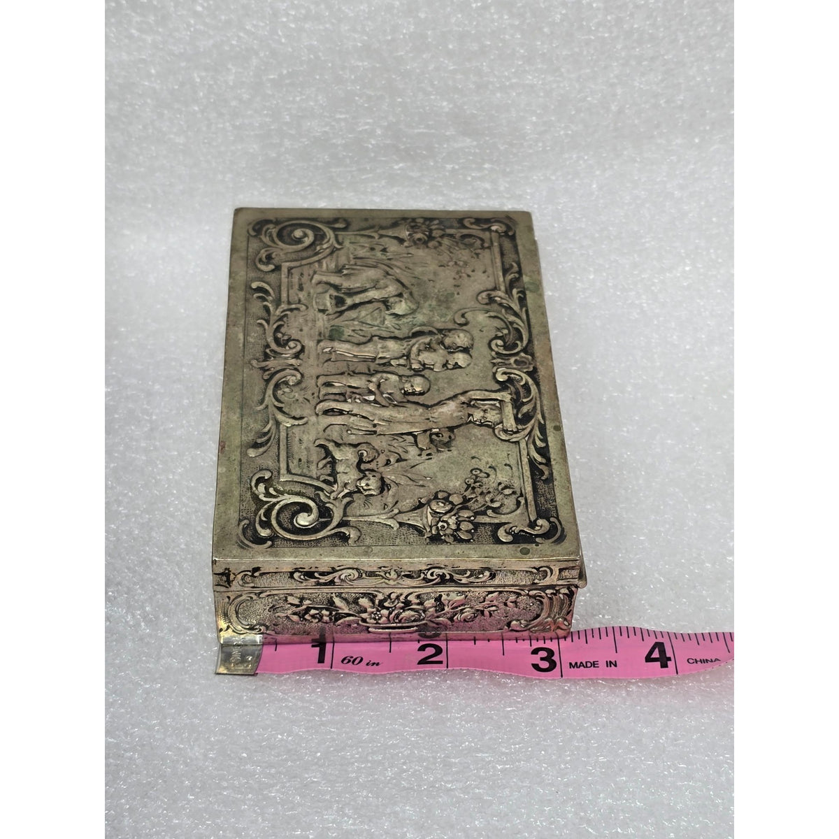 Antique Friedrich Reusswig Hanau 800 Silver Repousse Putti Vanity Box 254 g