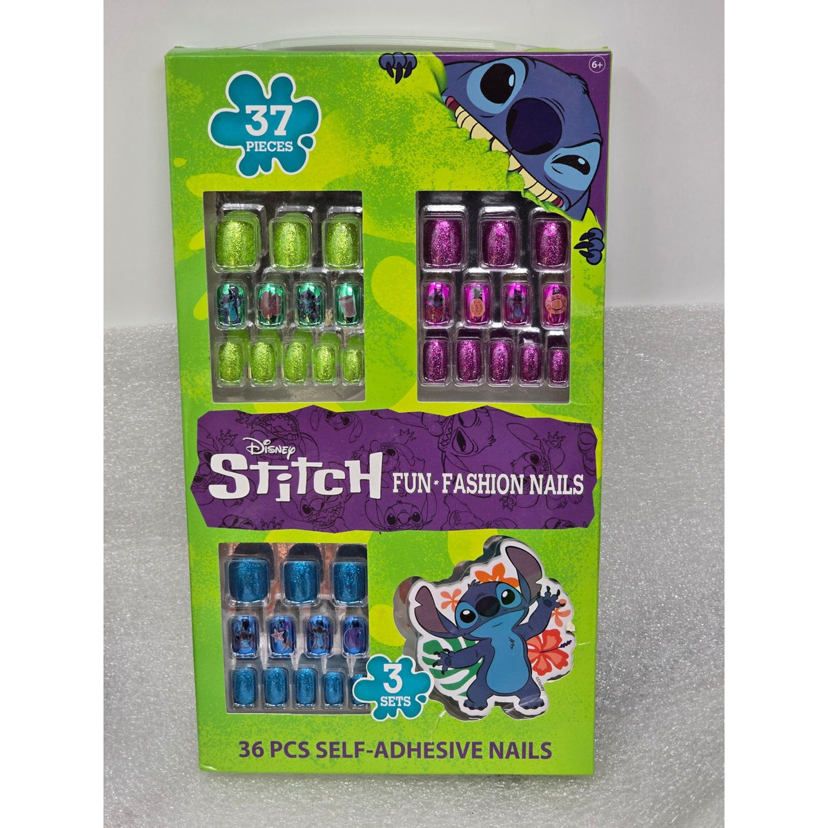 Disney Stitch Fun Fashion Self Adhesive Nails 36 Pcs 3 Sets Includes Nail File