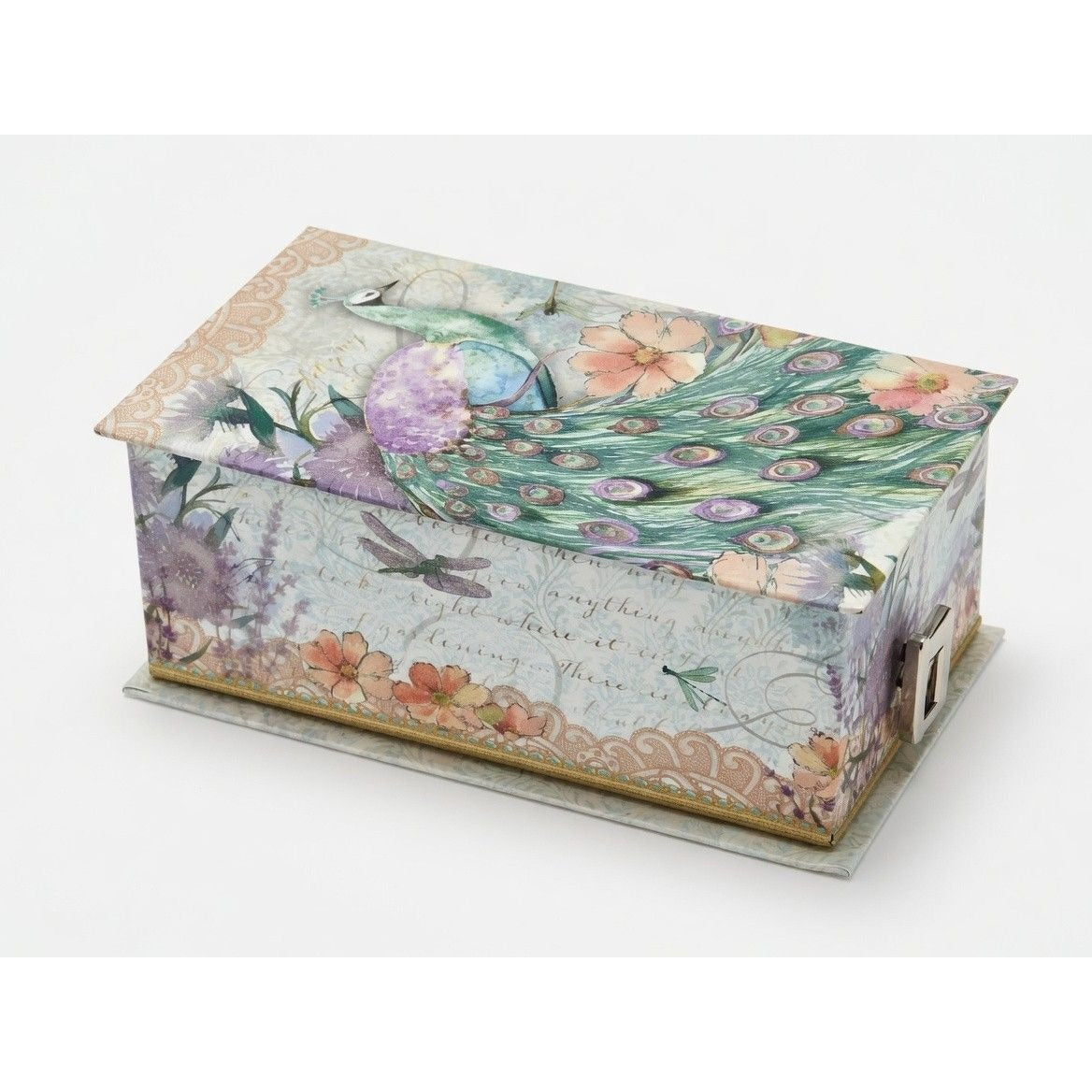 Punch Studio Jasmine Soap Music Box Keepsake Box Plays Swan Lake Peacock Floral