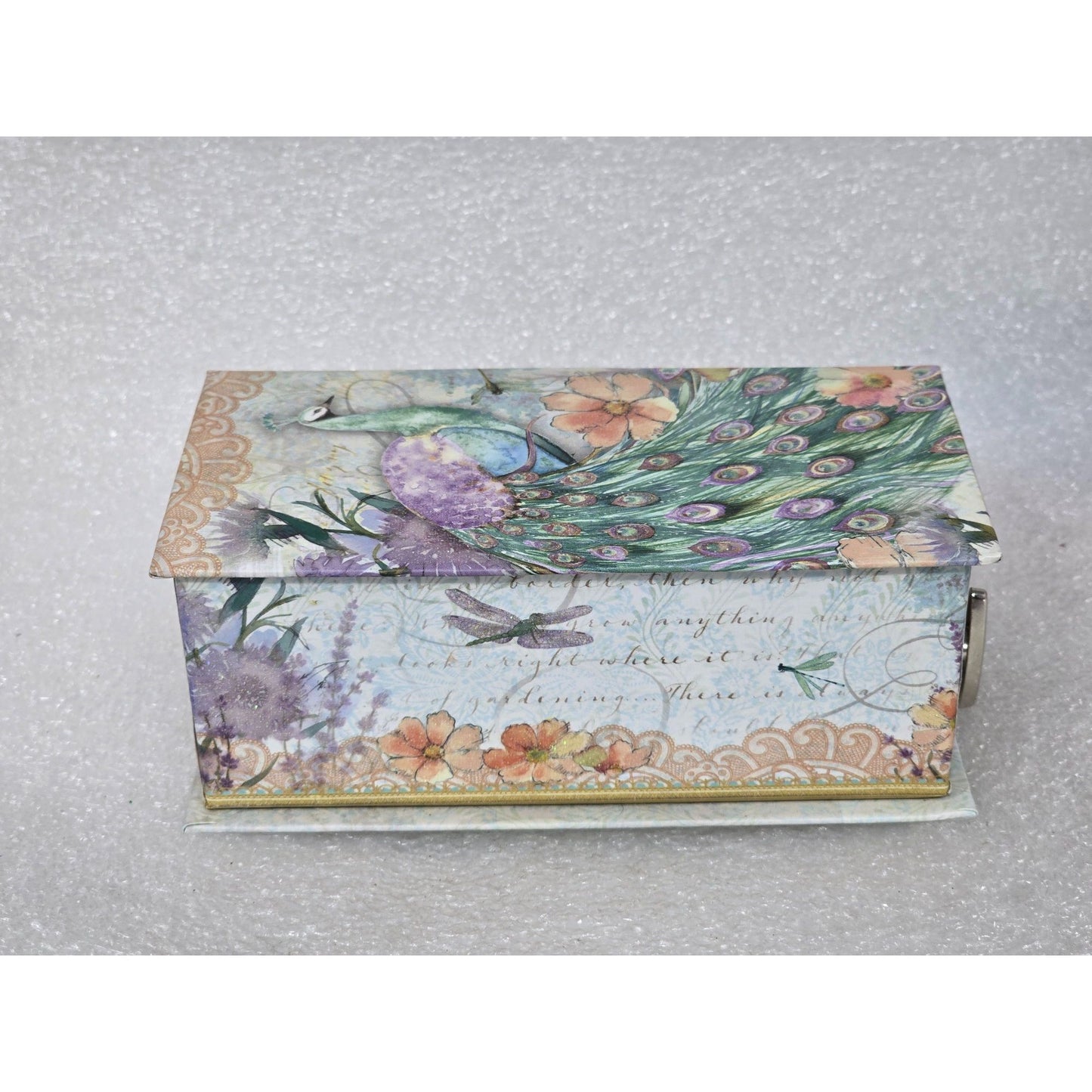 Punch Studio Jasmine Soap Music Box Keepsake Box Plays Swan Lake Peacock Floral
