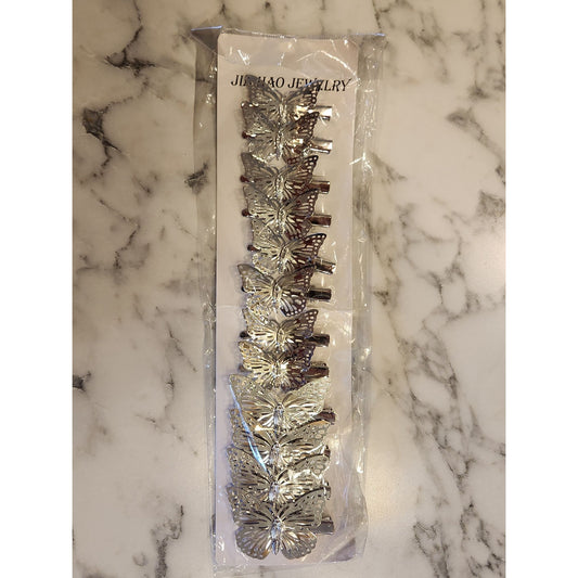 Jia Hao Jewelry Silver Butterfly Hair Clips Barrettes Set Of 12