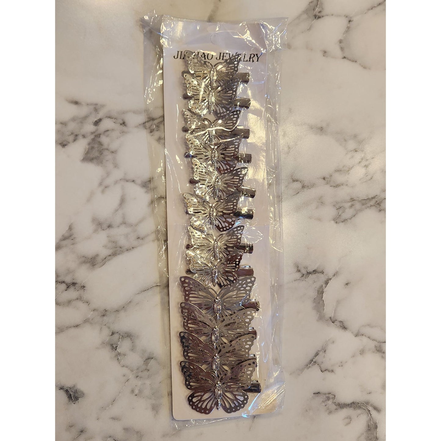 Jia Hao Jewelry Silver Butterfly Hair Clips Barrettes Set Of 12