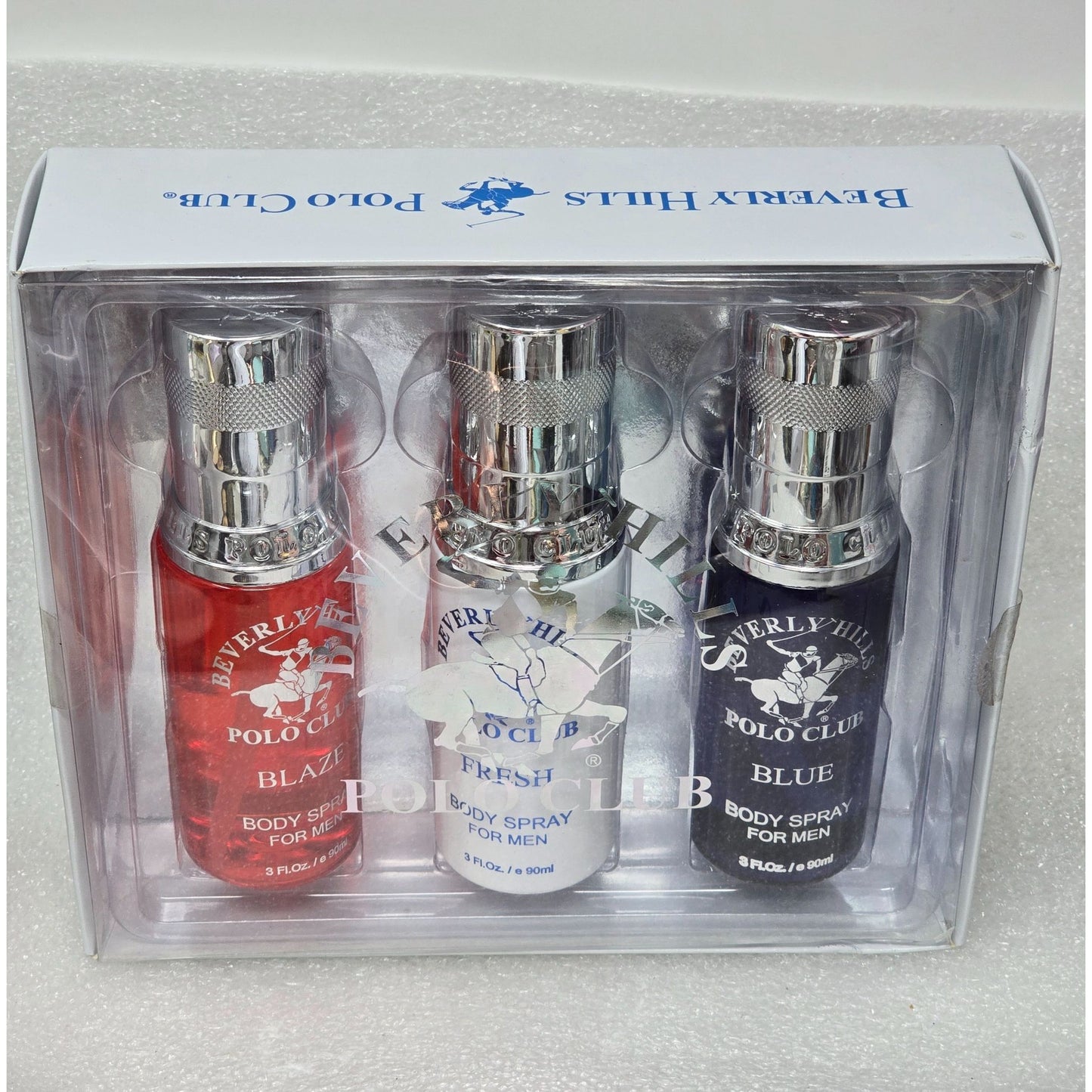 Beverly Hills Polo Club 3 Piece Mens Body Spray Collection Set Fresh Blue Blaze