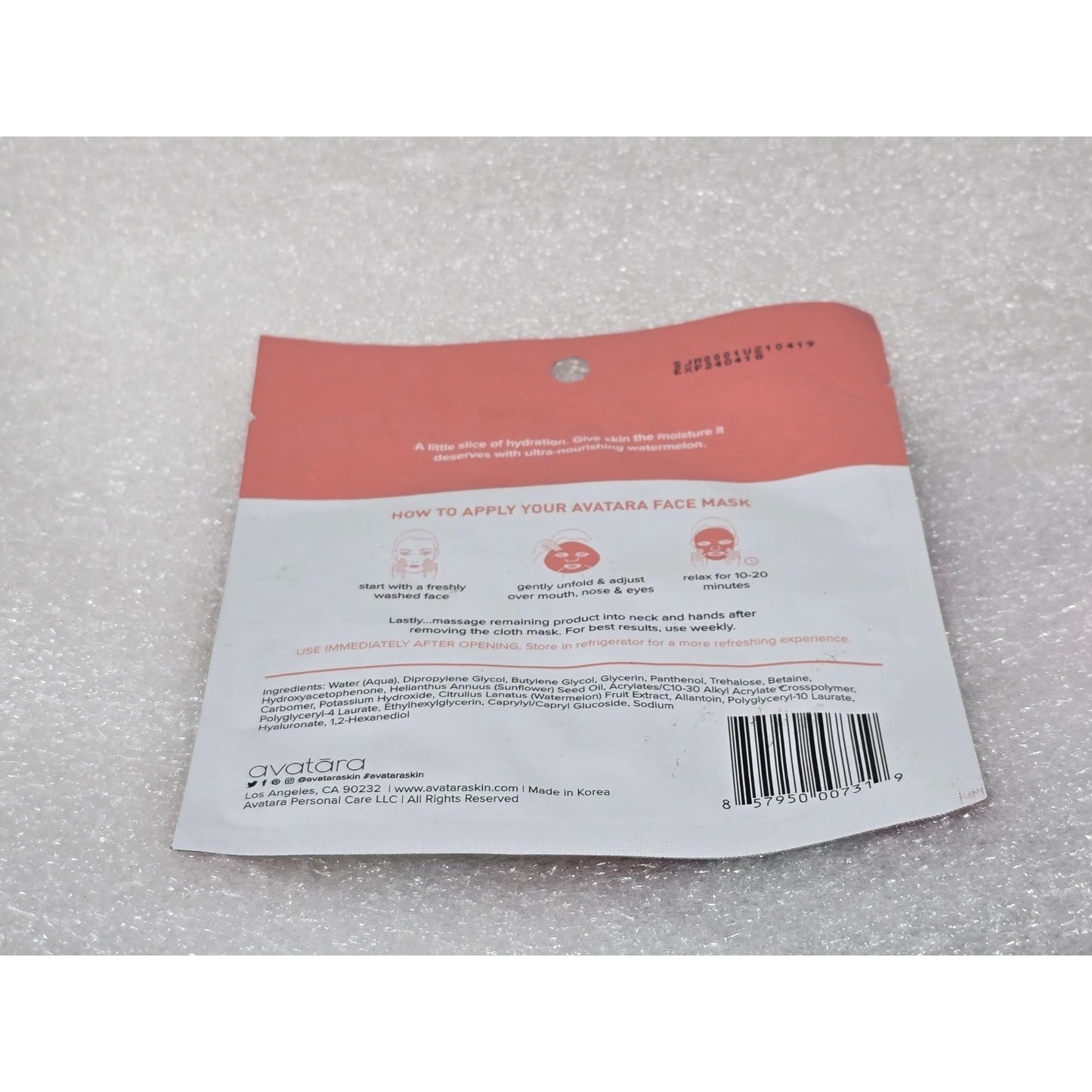 Avatara Juicy Watermellow Hydrating Watermelon Face Mask 0.71 Fl Oz Cruelty-Free
