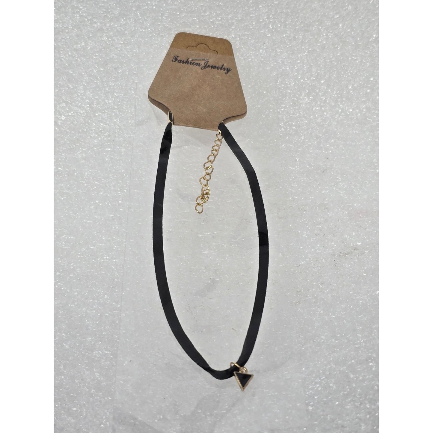 Black Choker Necklace With Gold Tone Triangle Pendant Adjustable Chain Jewelry