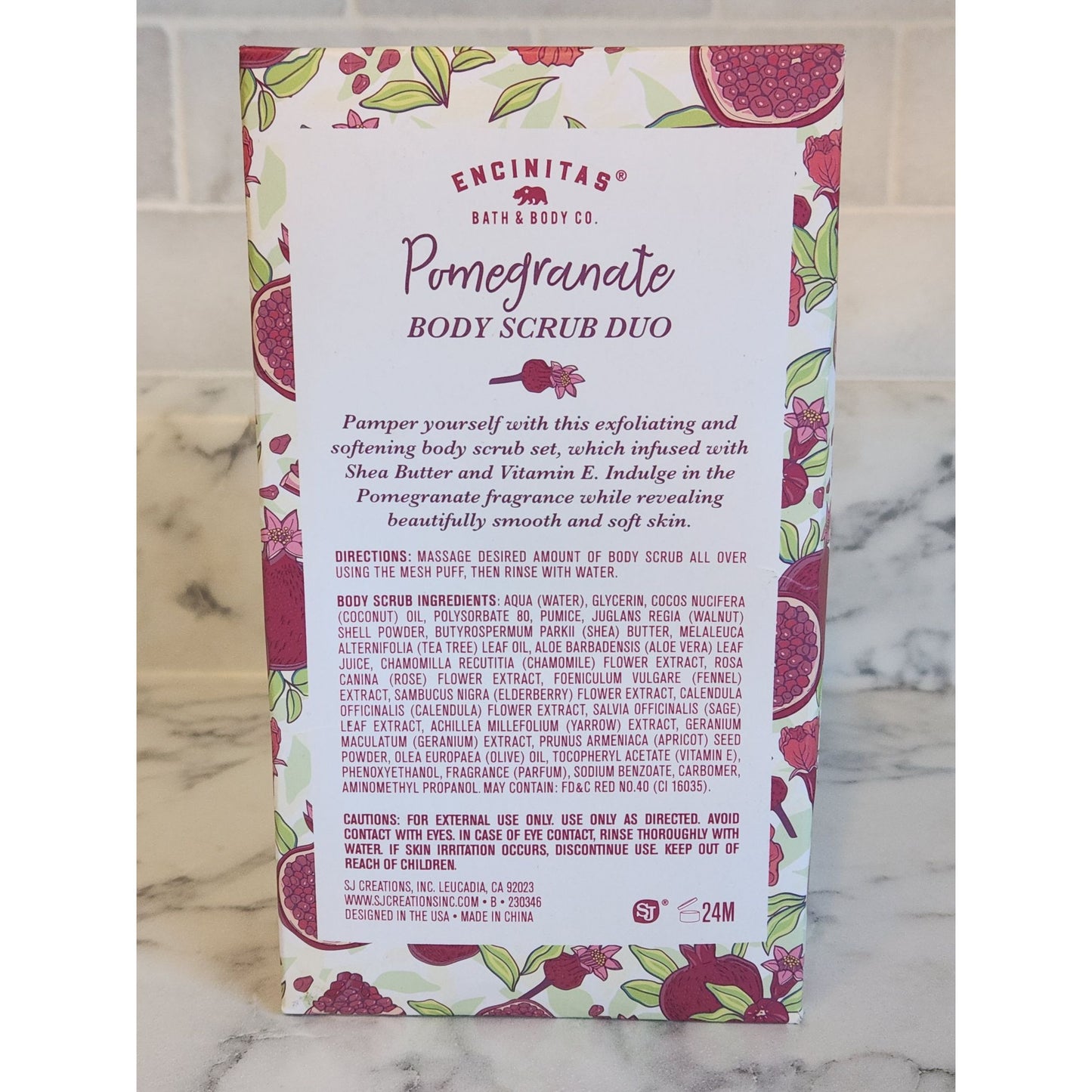 Encinitas Pomegranate Body Scrub Duo Hydrating & Exfoliating Set With Mesh Puff