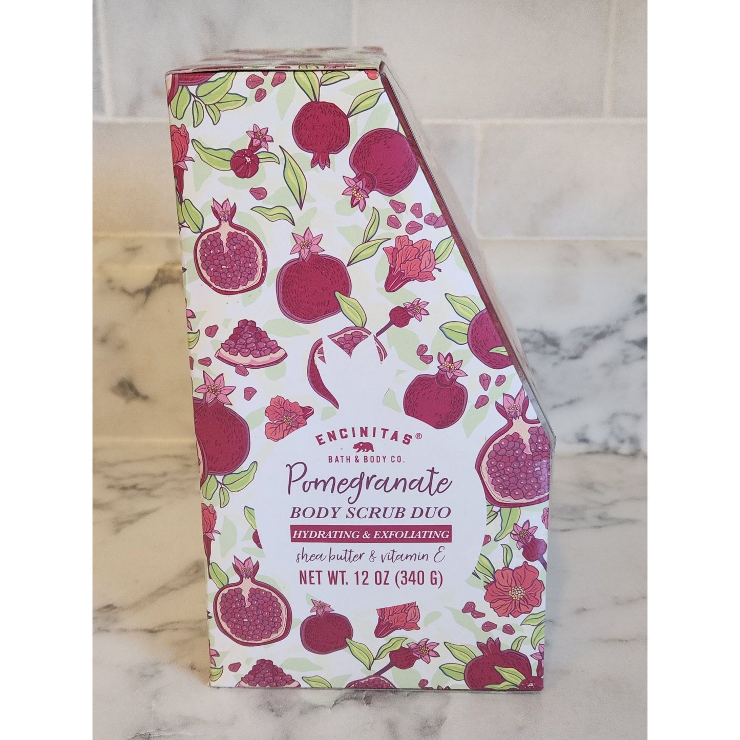 Encinitas Pomegranate Body Scrub Duo Hydrating & Exfoliating Set With Mesh Puff