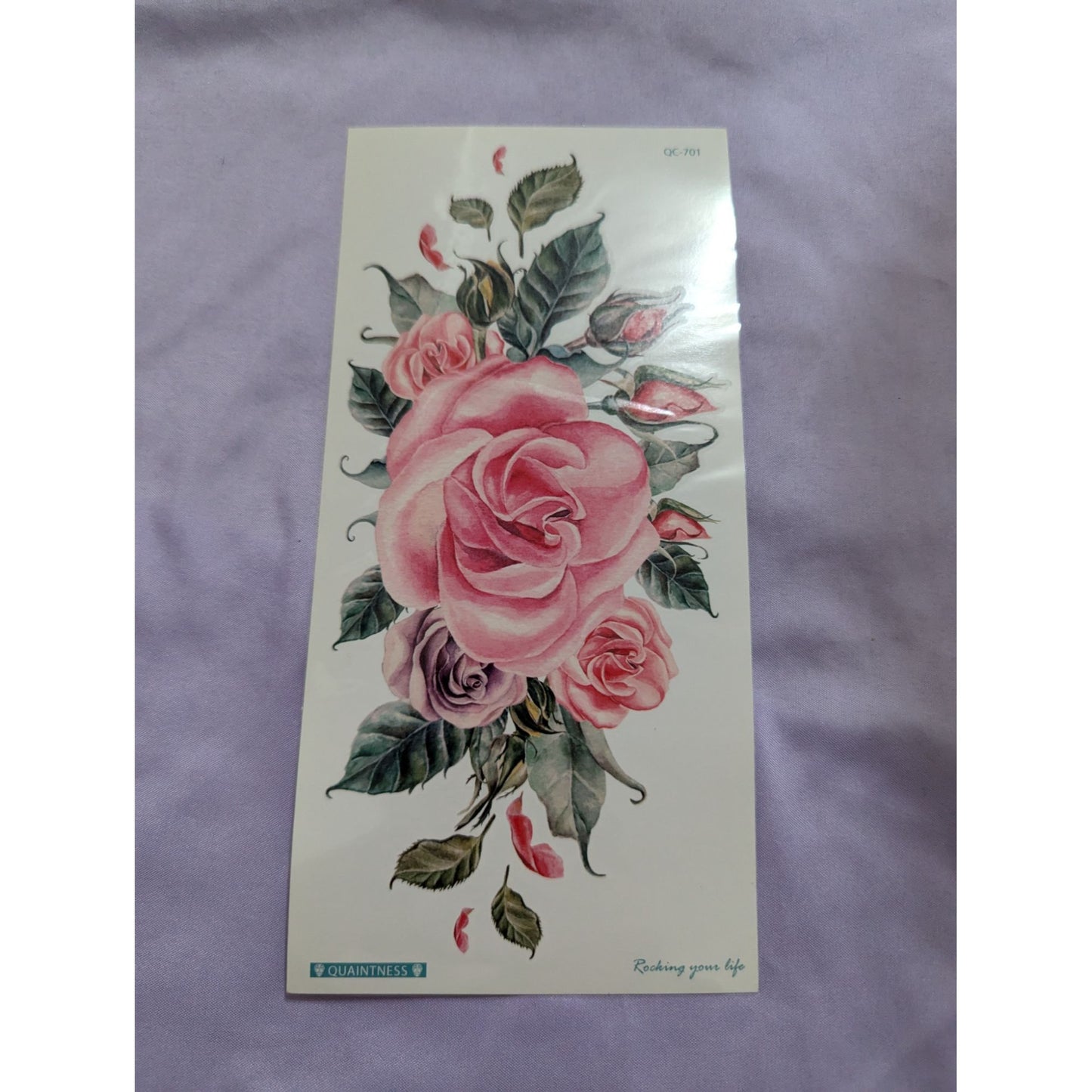 Pink Rose Bouquet Temporary Tattoo - Elegant Floral Body Art Design (QC-701)