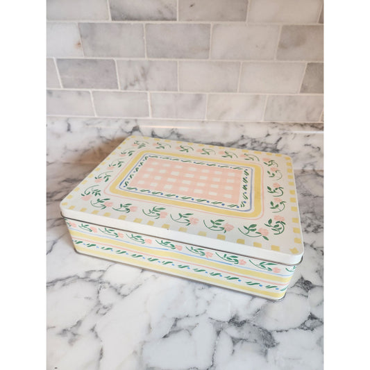 Bath & Body Works Floral Tin Box With Pink Gingham & Yellow Accents