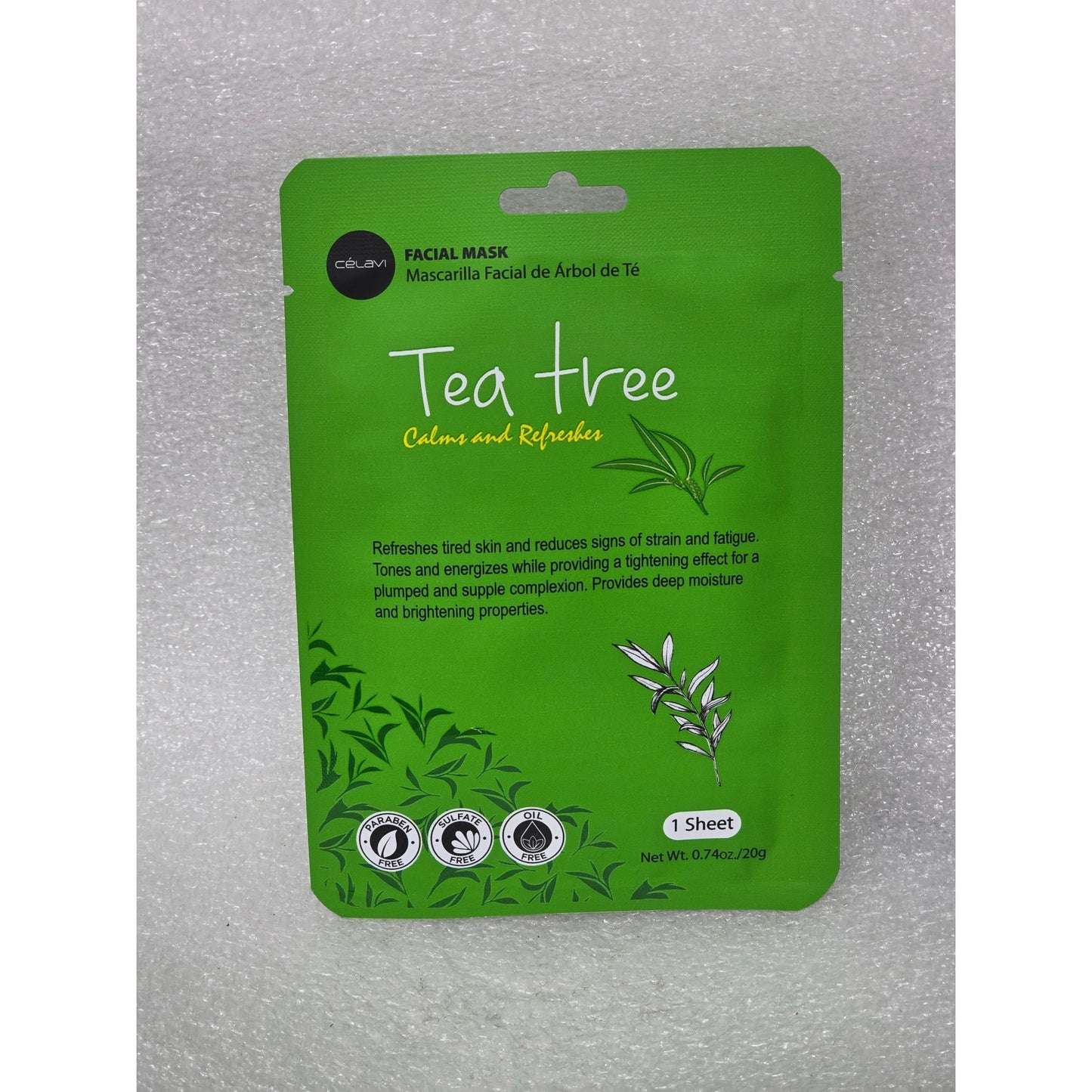 Celavi Tea Tree Facial Mask Calming Refreshing Paraben Sulfate Oil-Free 1 Sheet