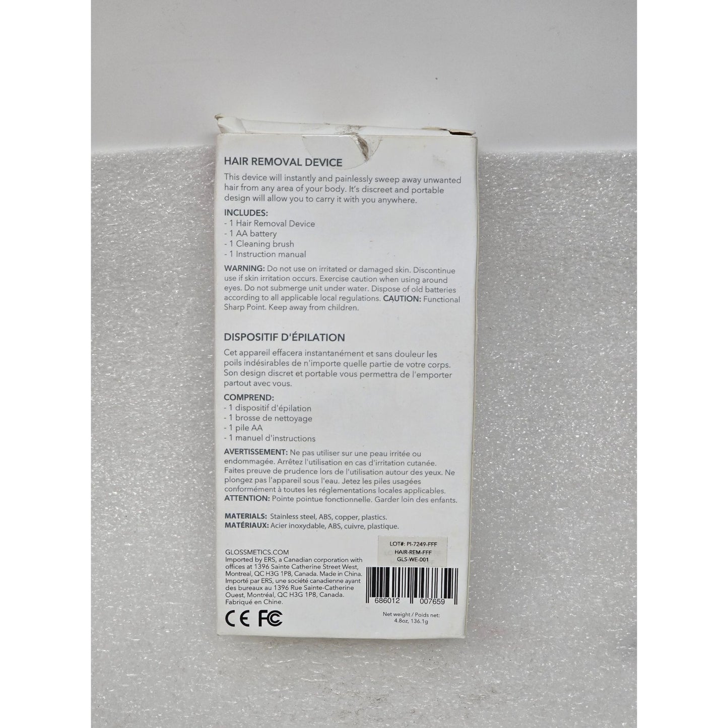 Glossmetics Electronic Electric Wireless Hair Removal Device