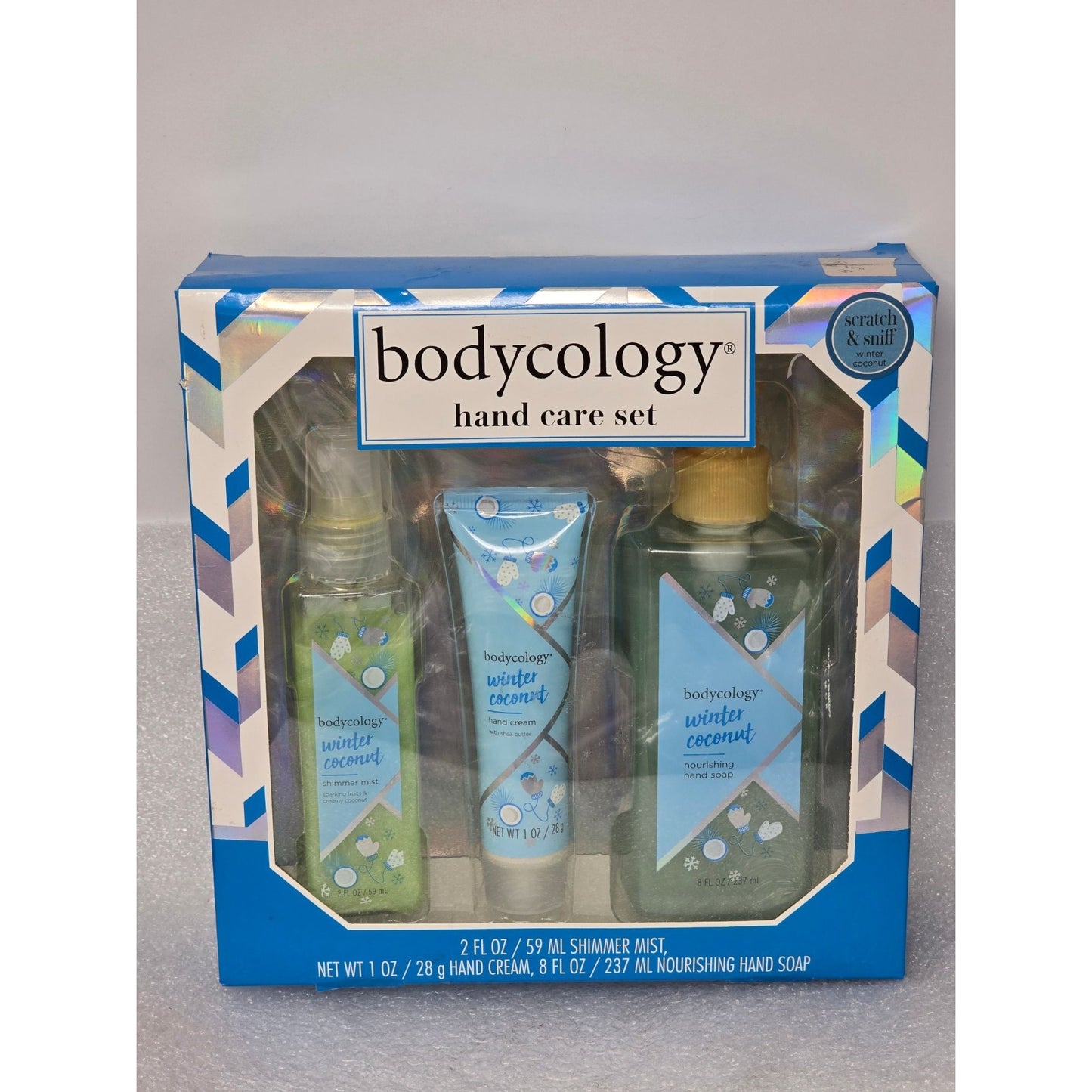 Bodycology Winter Coconut Hand Care Set Shimmer Mist Hand Cream & Nourishing Soap