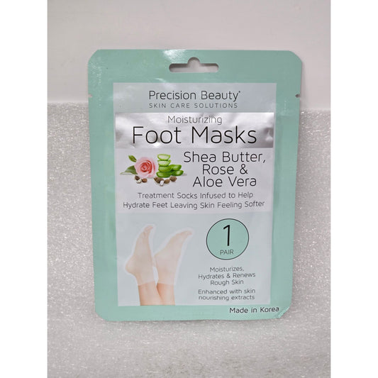 Precision Beauty Moisturizing Foot Masks Shea Butter Rose & Aloe Vera 1 Pair
