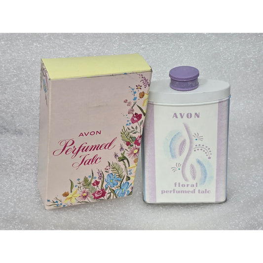 Avon Floral Perfumed Talc Tin With Box Vintage Design 5 Oz Collectible