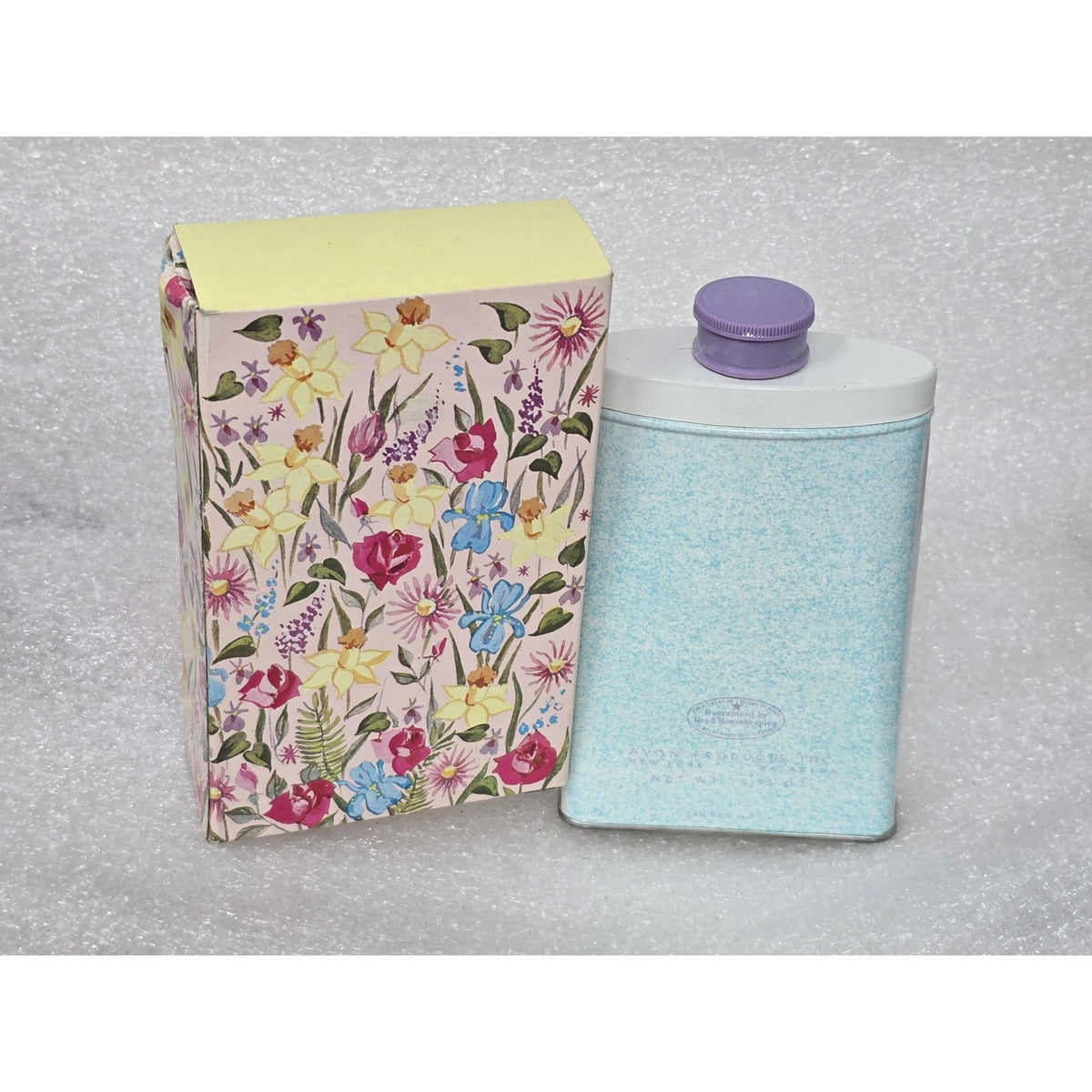 Avon Floral Perfumed Talc Tin With Box Vintage Design 5 Oz Collectible