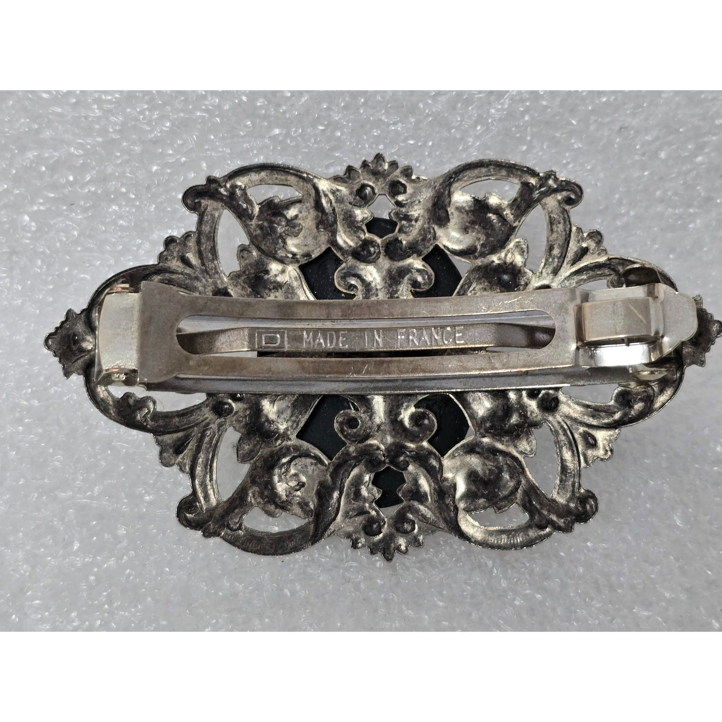 Vintage French Cameo Hair Barrette Silver Tone Filigree Made In France 3 Muses