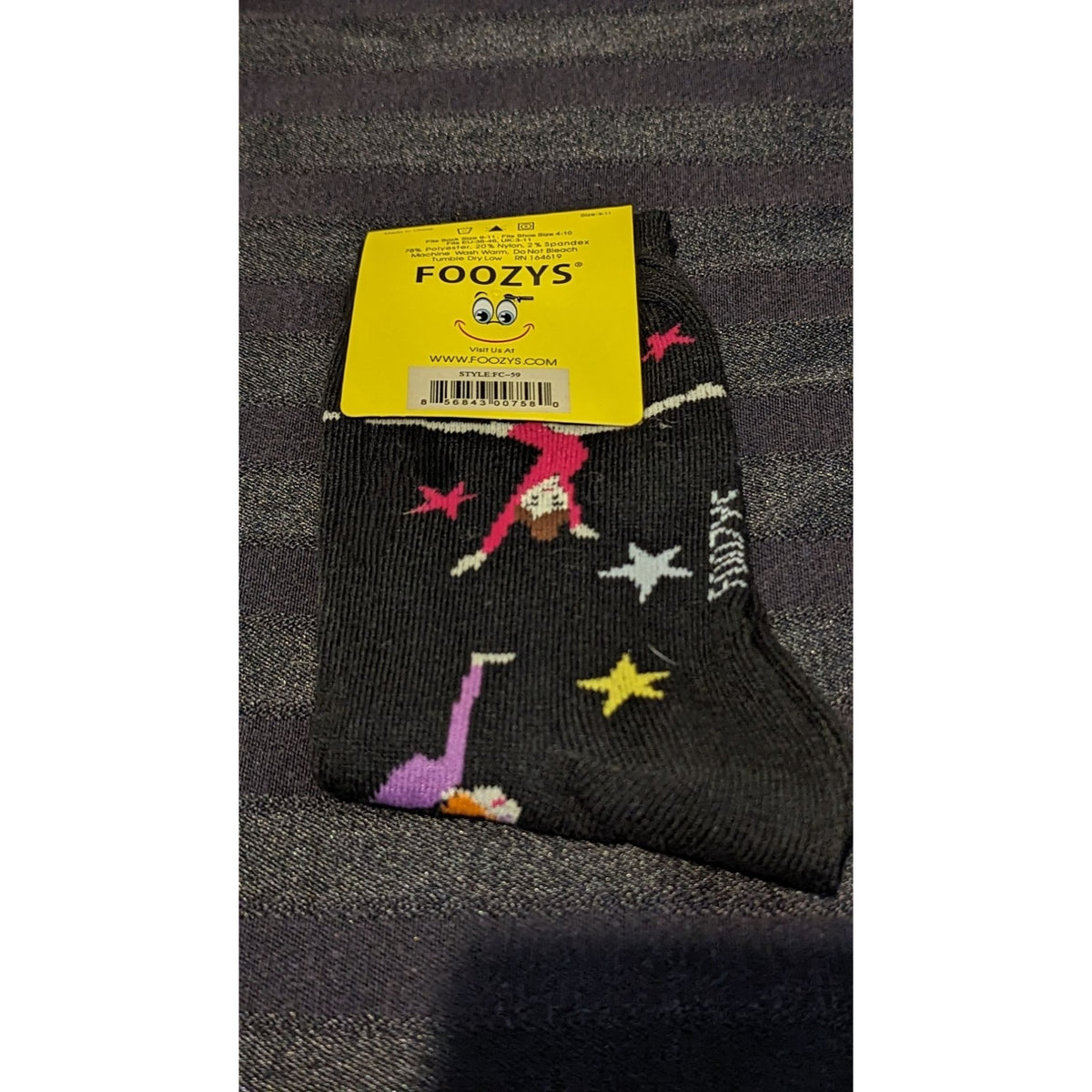 Foozy's Black Gymnastics Themed Crew Socks Size 9-11