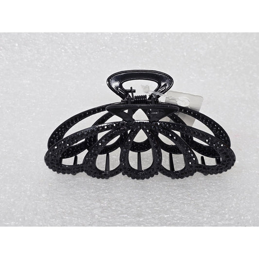 Black Decorative Hair Claw Clip With Rhinestone Detailing For Women Large Size
