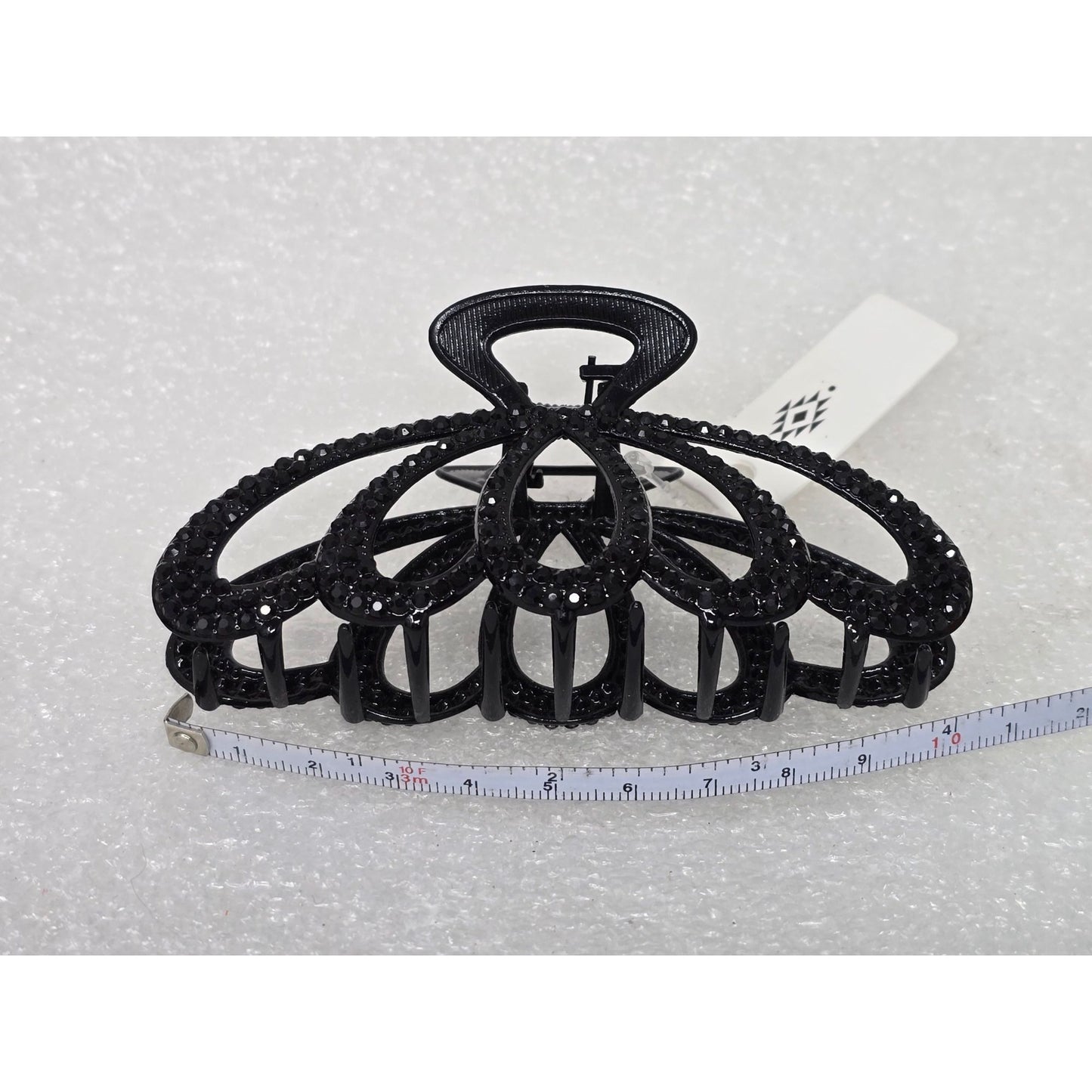 Black Decorative Hair Claw Clip With Rhinestone Detailing For Women Large Size