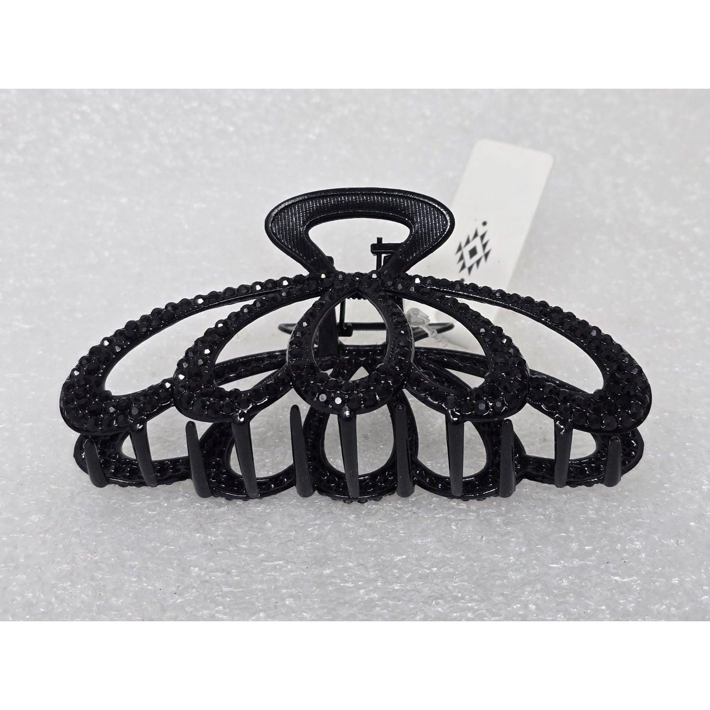 Black Decorative Hair Claw Clip With Rhinestone Detailing For Women Large Size