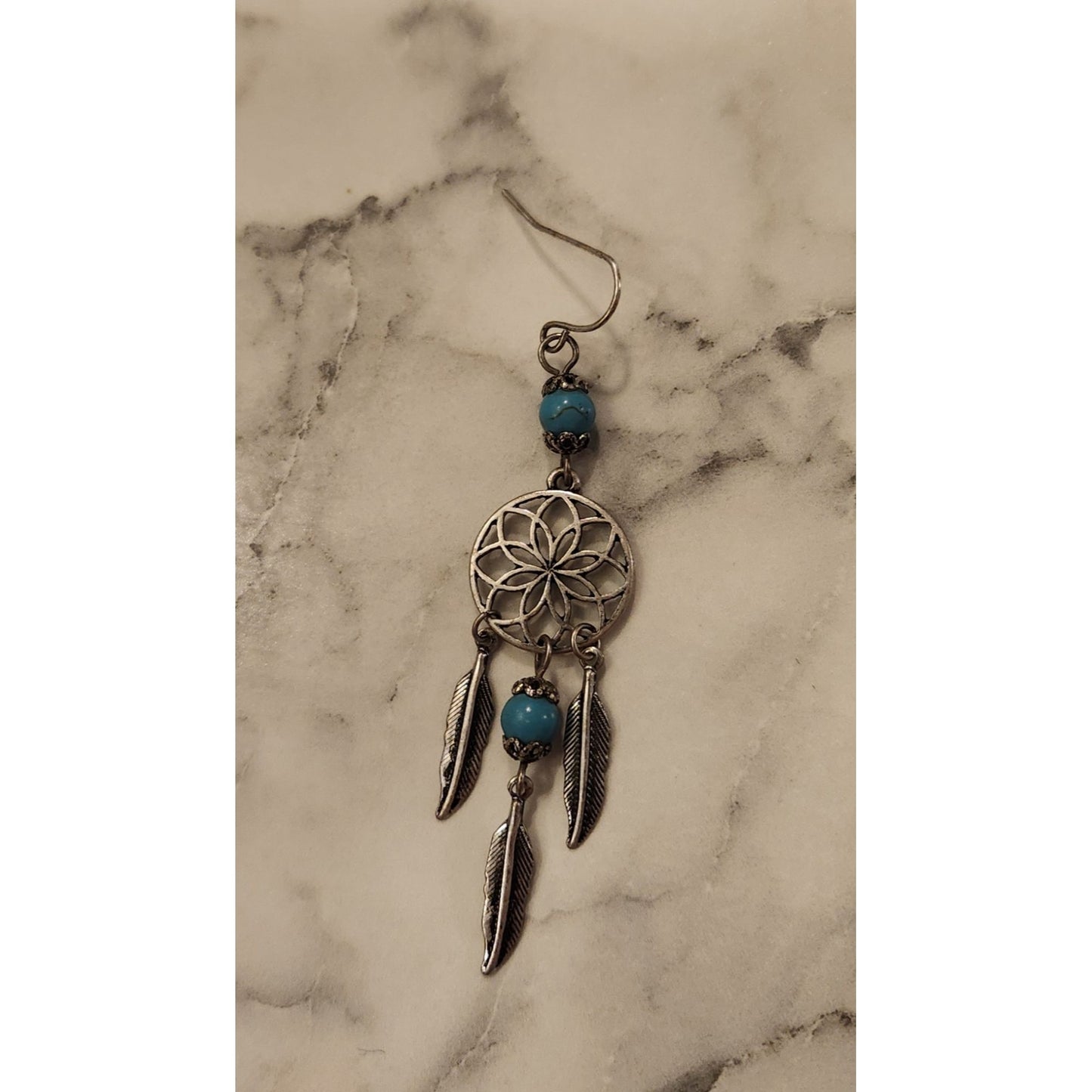 Dreamcatcher Dangle Earrings With Turquoise Beads & Feathers By Claires