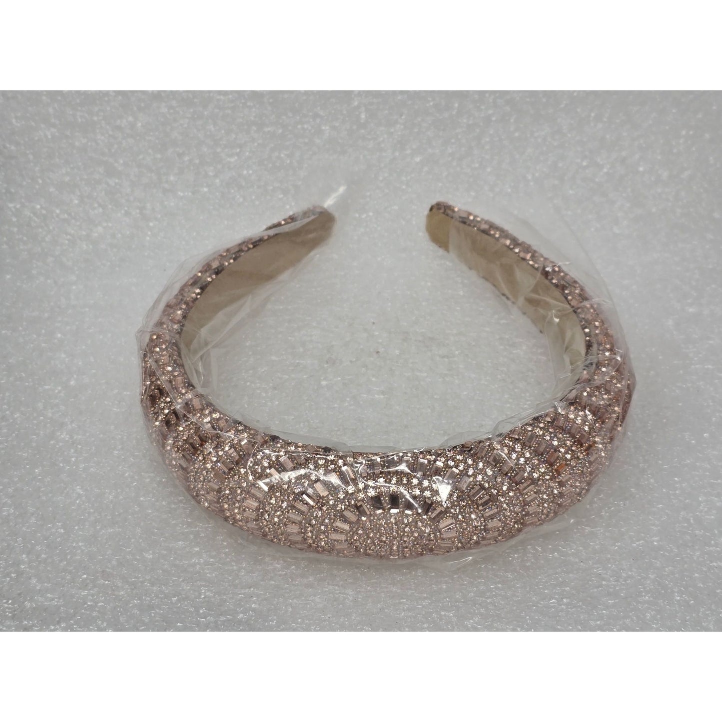 Sparkling Rose Gold Padded Headband With Rhinestone Embellishments For Women