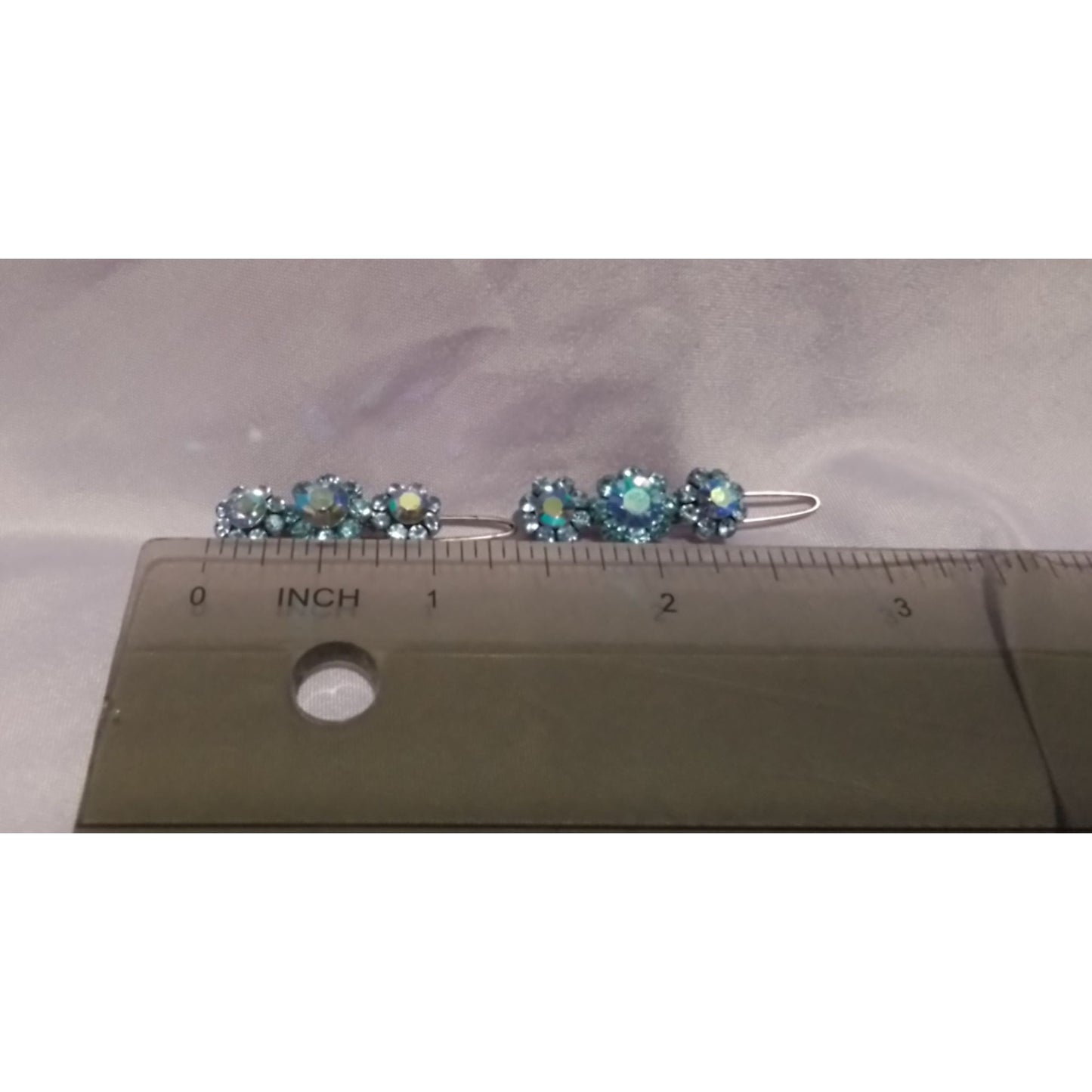 Vintage Blue Flower Aurora Borealis Crystal Hair Clips Barrettes Set of 2