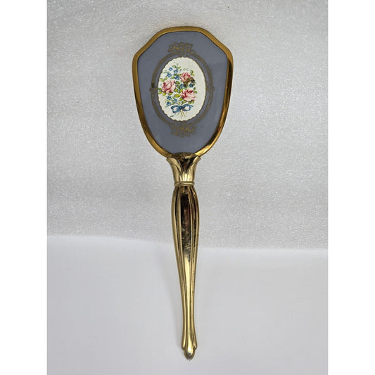 Vintage Gold Tone Vanity Hairbrush With Floral Design Roses
