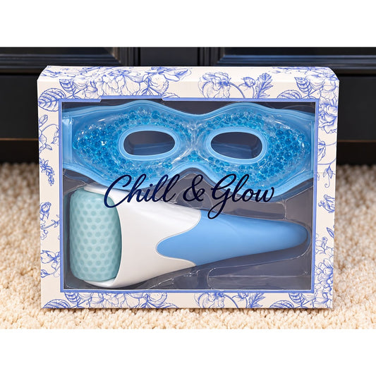 Chill & Glow Spa Essentials Ice Roller Cooling Gel Eye Mask Self Care Gift Set