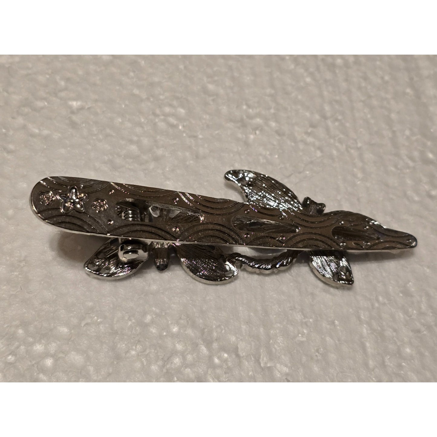 Silver Tone Butterfly Hair Clip Barrette Purple & Blue Gemstone Accents Elegant