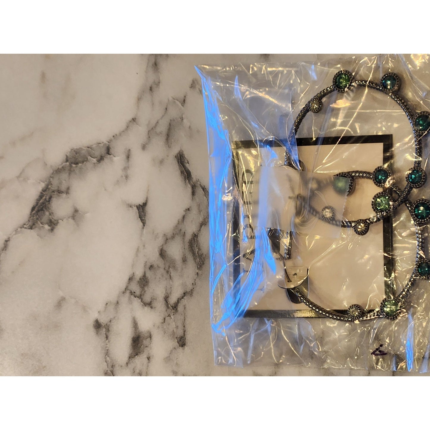 Napier Silver-Tone Hoop Earrings With Green Rhinestone Embellishments