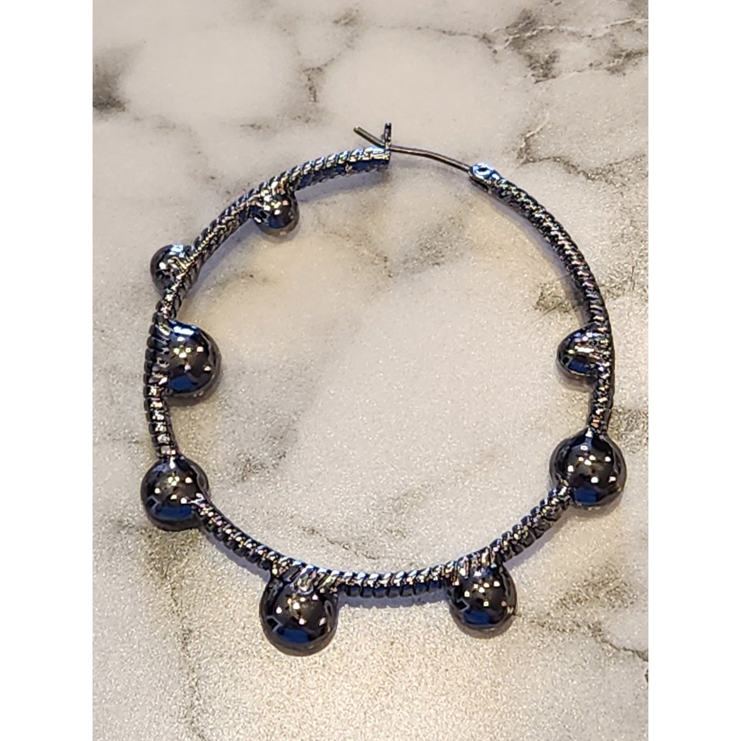 Napier Silver-Tone Hoop Earrings With Green Rhinestone Embellishments