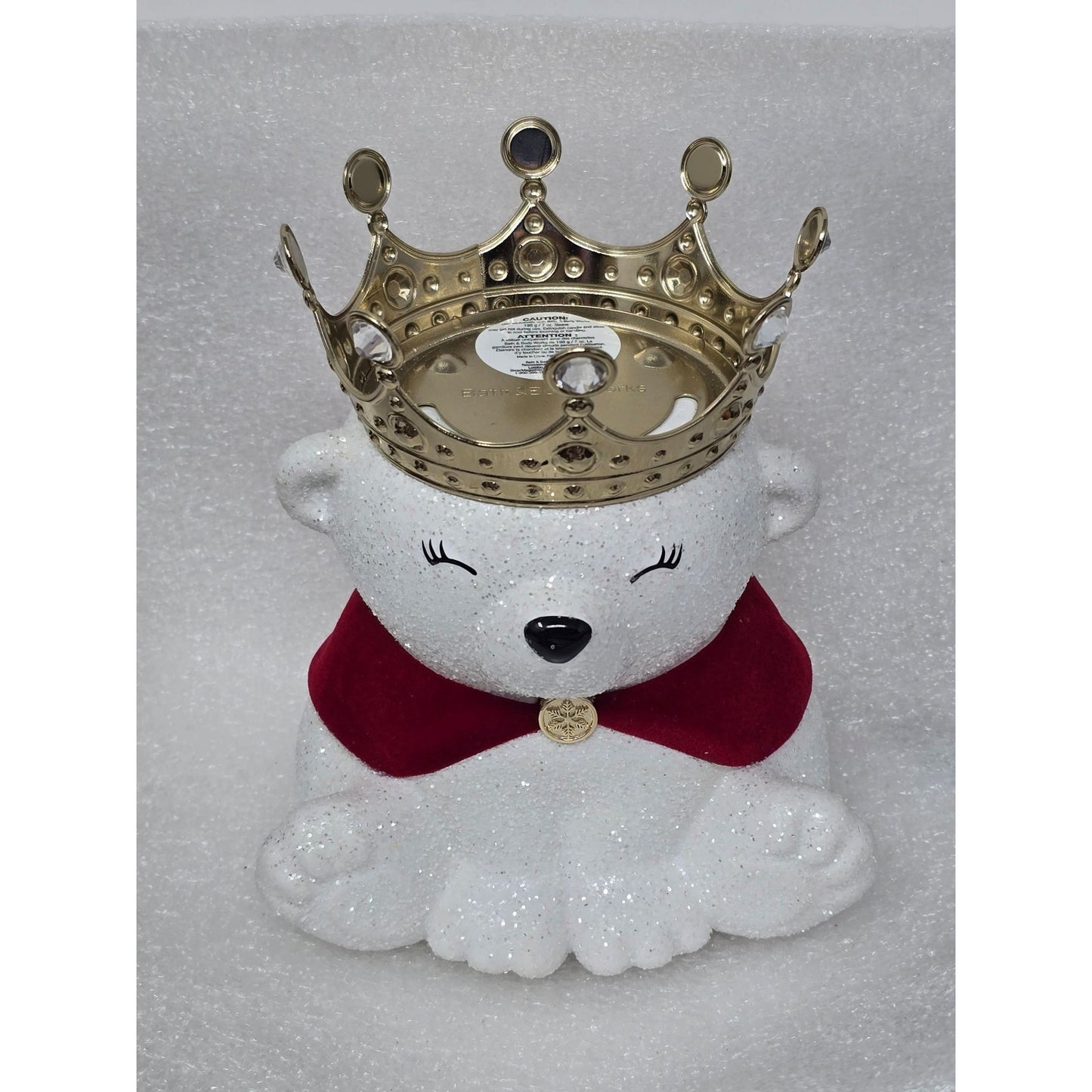 Bath & Body Works Royal Baby Glitter Polar Bear Candle Holder w/ Gold Crown
