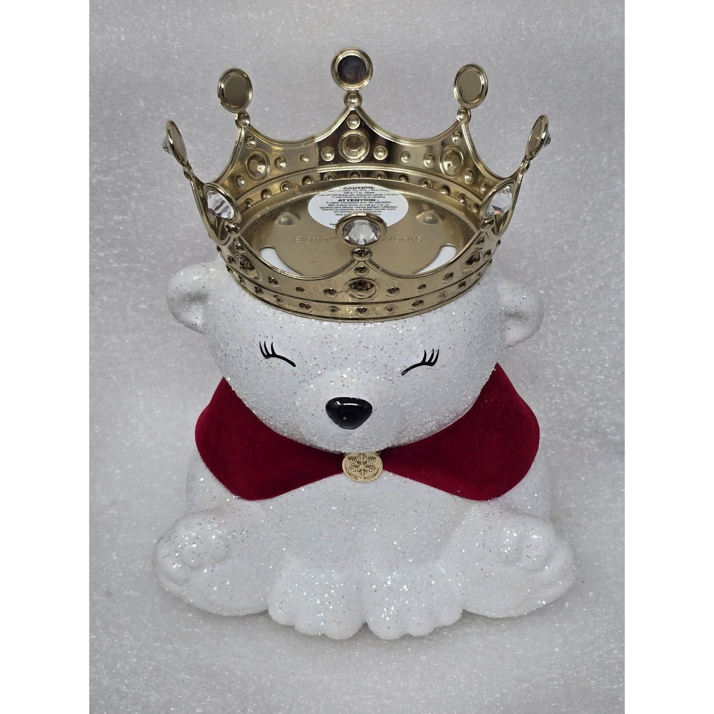 Bath & Body Works Royal Baby Glitter Polar Bear Candle Holder w/ Gold Crown