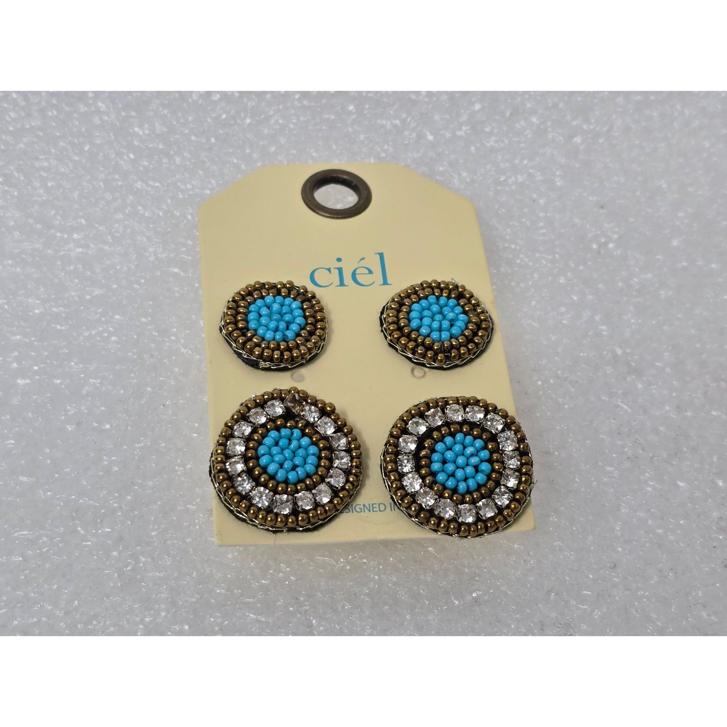 Ciél Beaded Stud & Earrings Set With Blue & Gold Accents