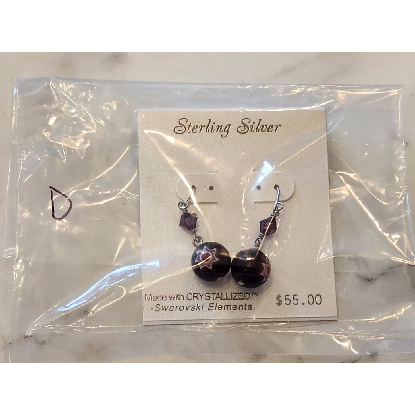 Sterling Silver Earrings With Crystalized Swarovski Elements & Purple Beads