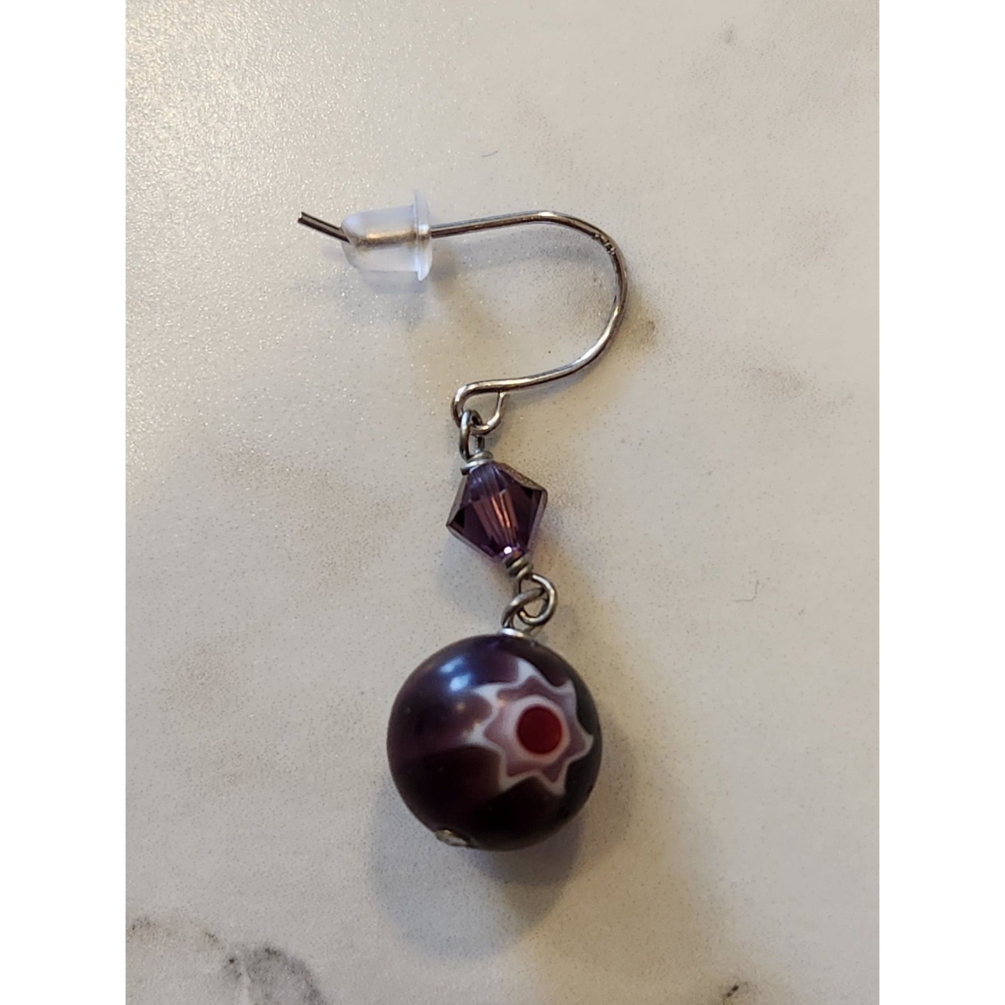 Sterling Silver Earrings With Crystalized Swarovski Elements & Purple Beads