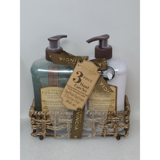 La Bella Provincia 3 Piece Hand Care Set French Lavender Lotion Wash Soap Caddy