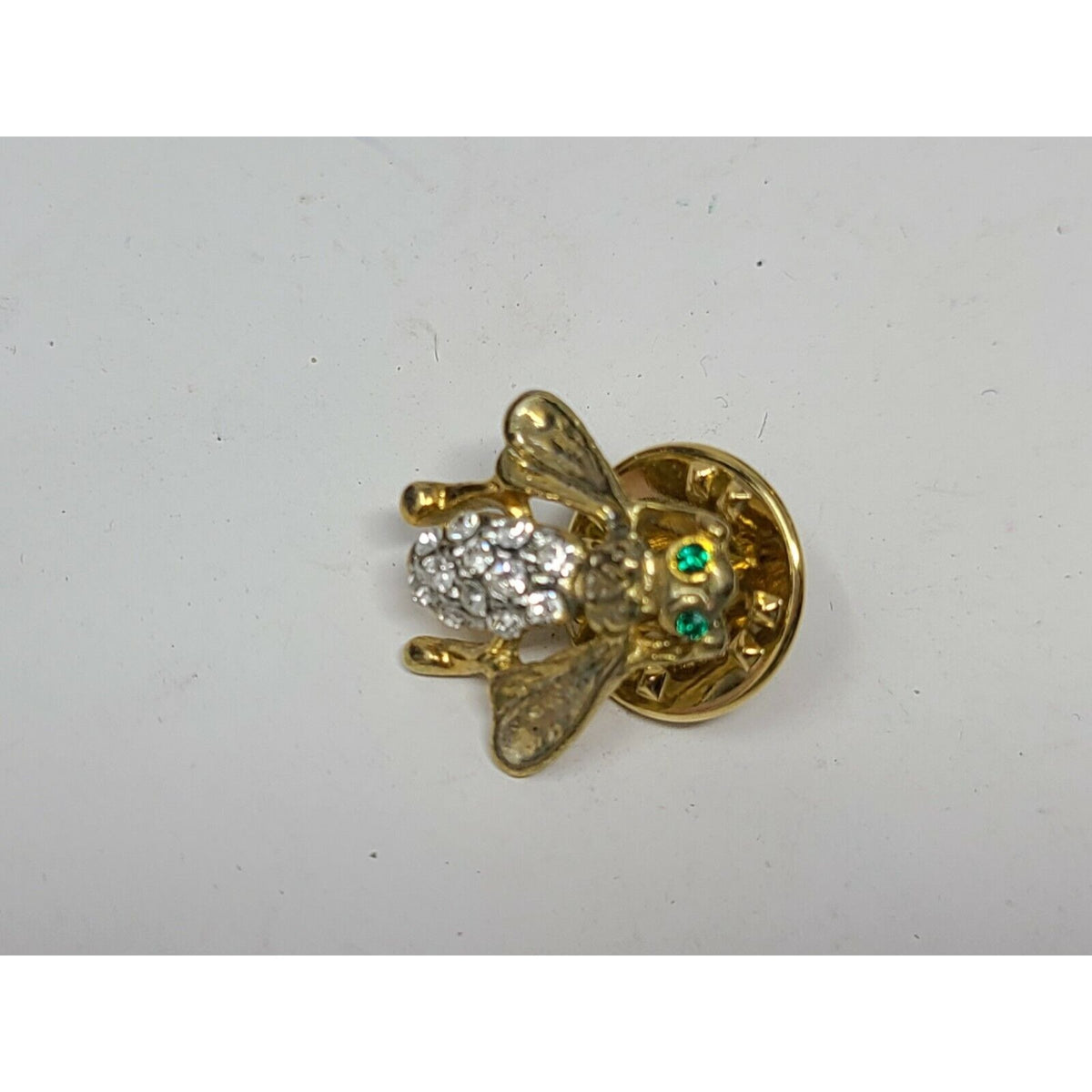 Vintage Gold Tone Rhinestone Bumble Bee Pin Brooch w/ Green Eyes Insect