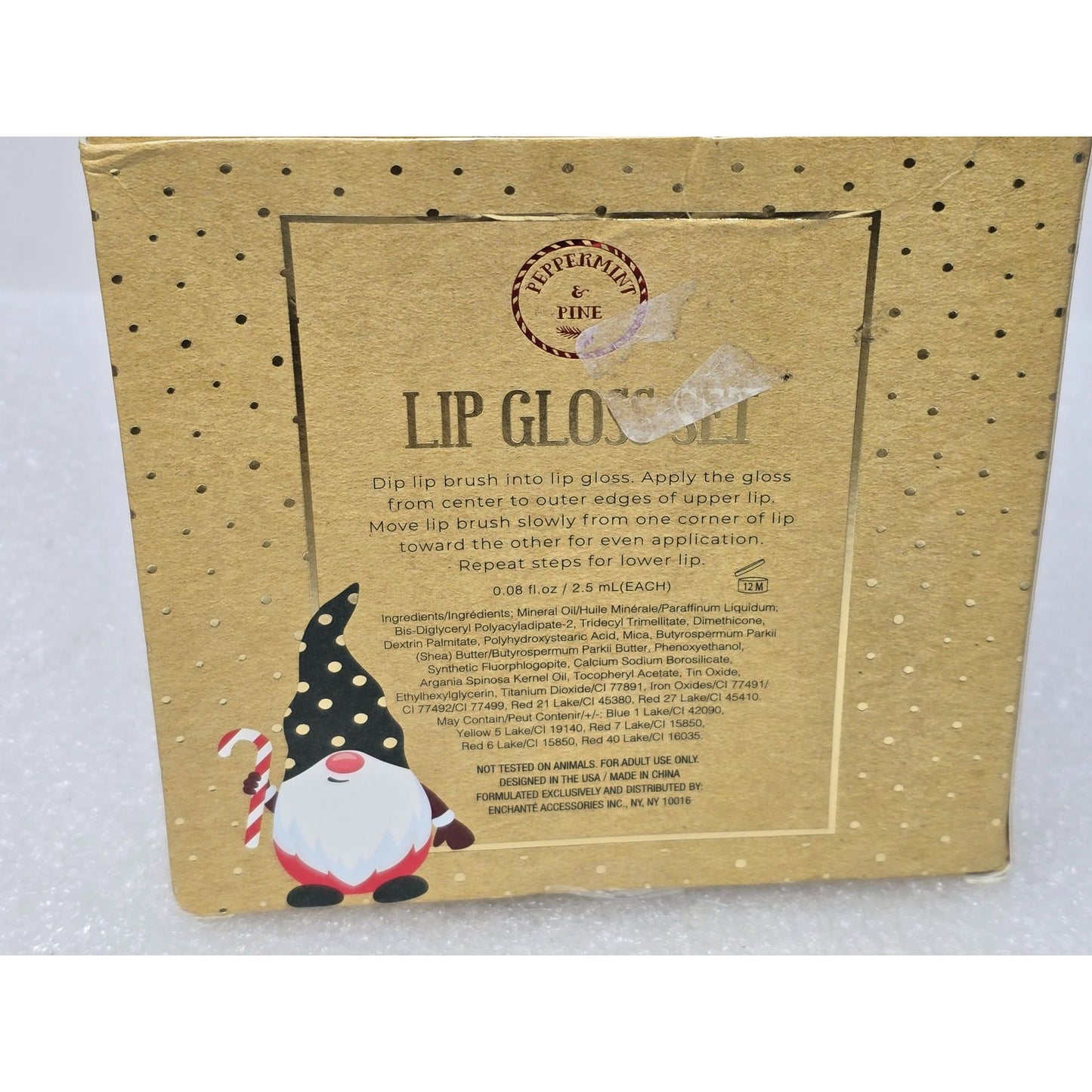 Lip Gloss Set Peppermint & Pine 5-Piece Holiday Gift Box With Santa Gnome Design