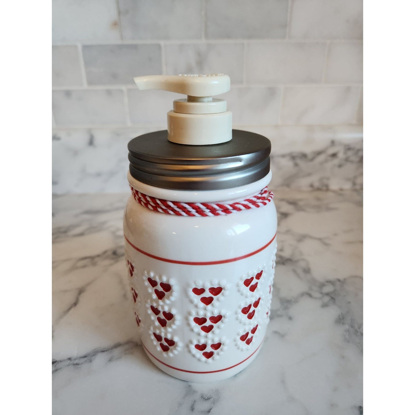 Bath & Body Works Gel Hand Soap Pump Dispenser 16 Oz Mason Jar Hearts w/ Bell