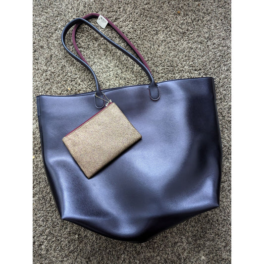 Black Faux Leather Tote Removable Gold Pouch & Burgundy Lining Bath & Body Works