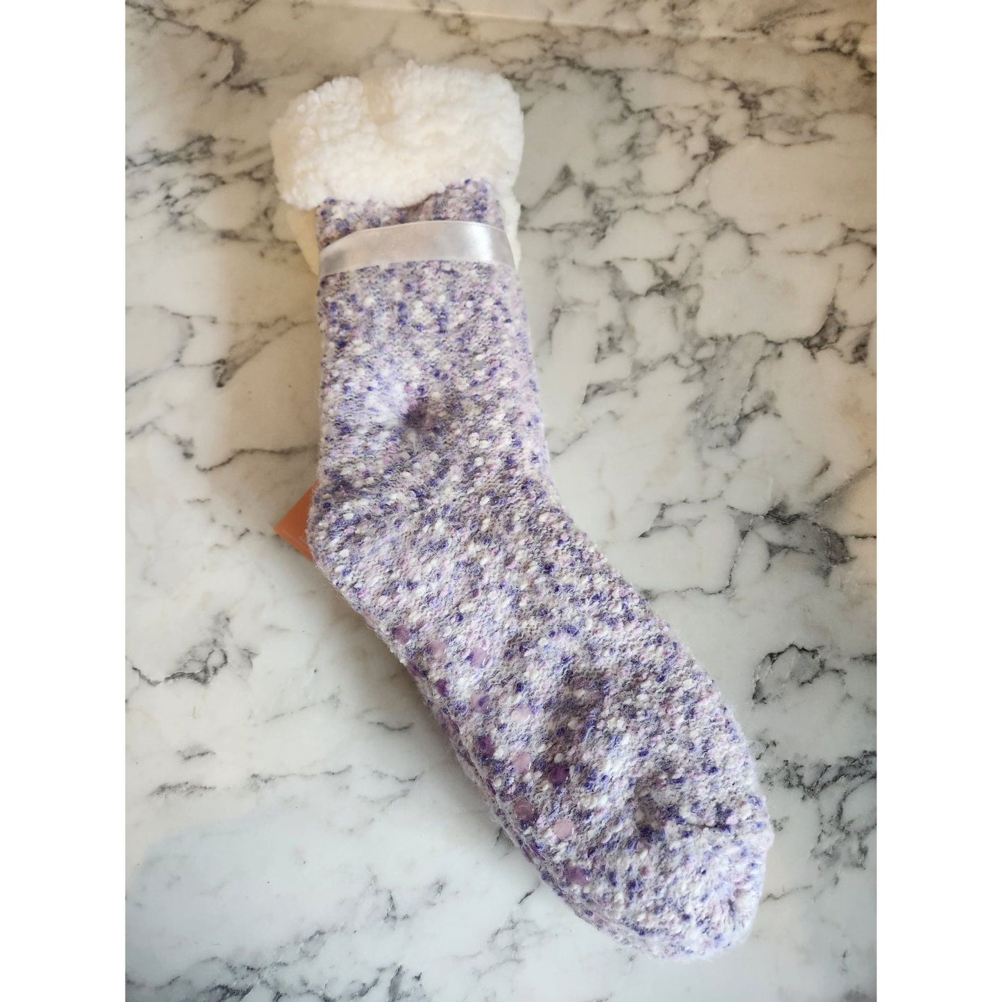 Lixl Womens Popcorn Knit Slipper Socks With Sherpa Lining & Non-Slip Soles