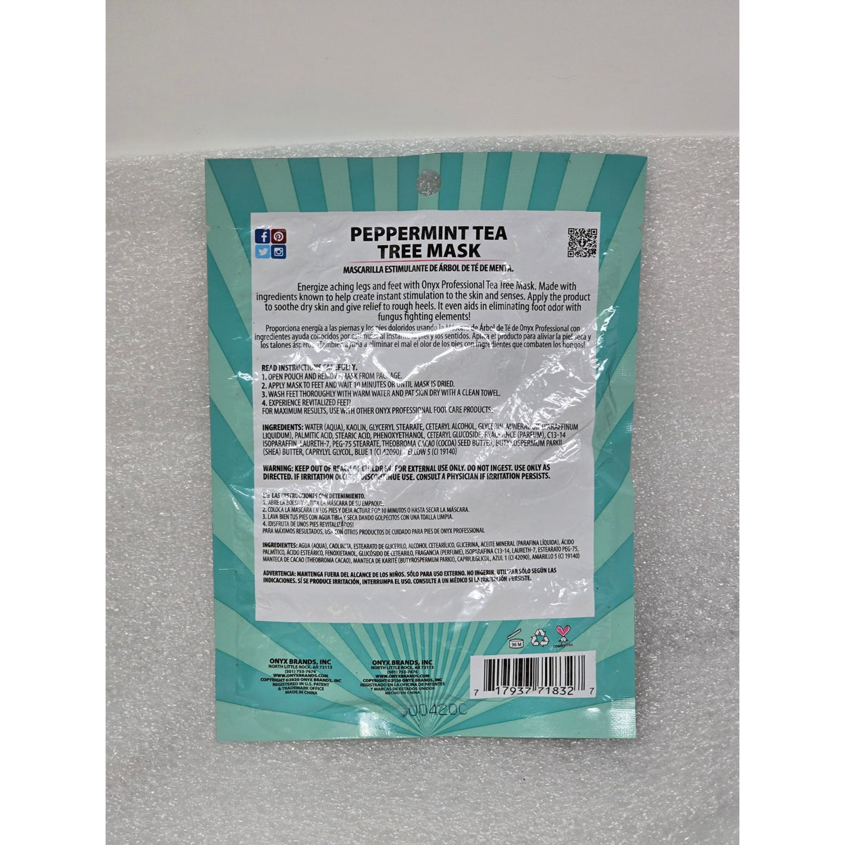 Onyx Professional Peppermint Tea Tree Foot Mask Moisturizing & Energizing