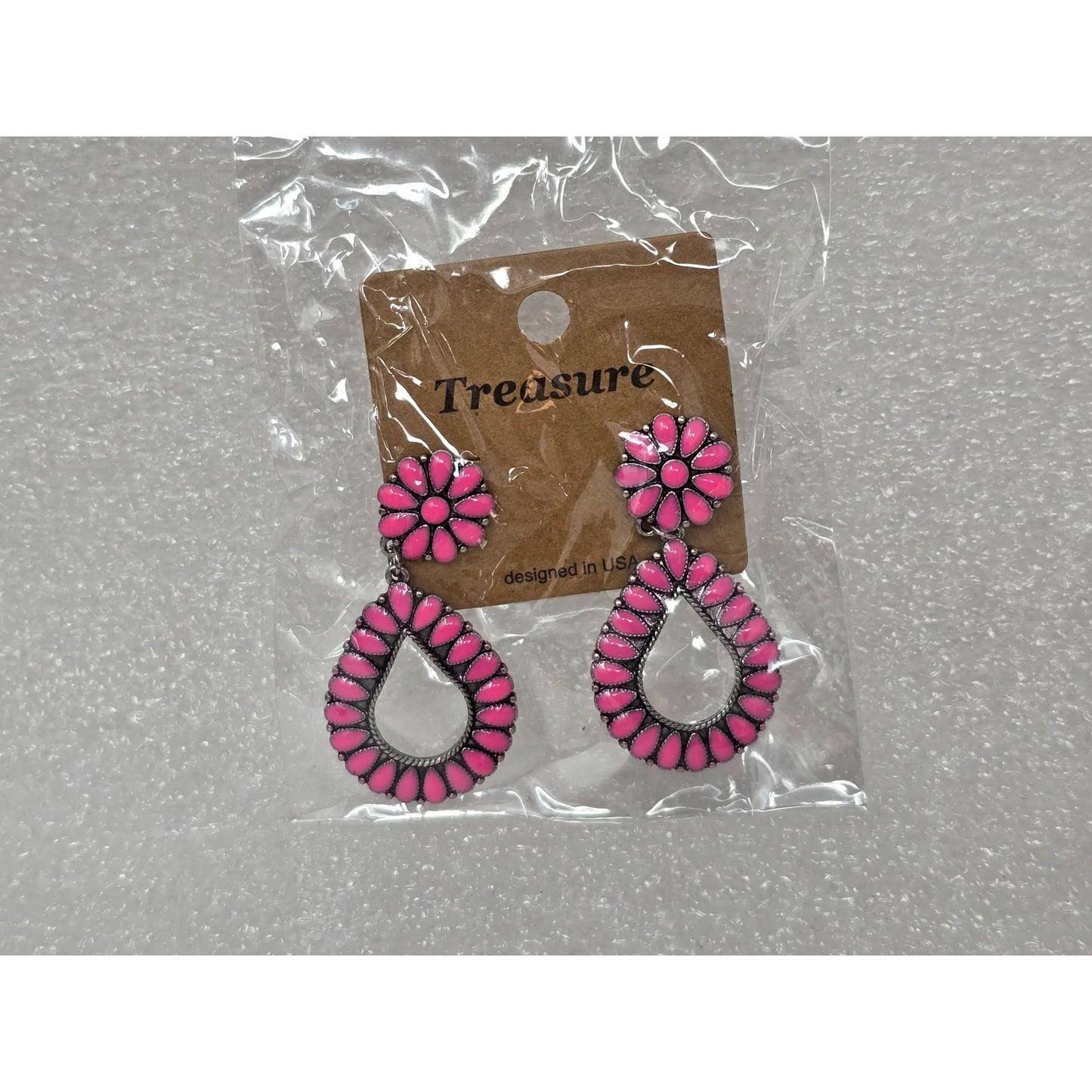 Southwestern Pink Teardrop Flower Earrings For Women