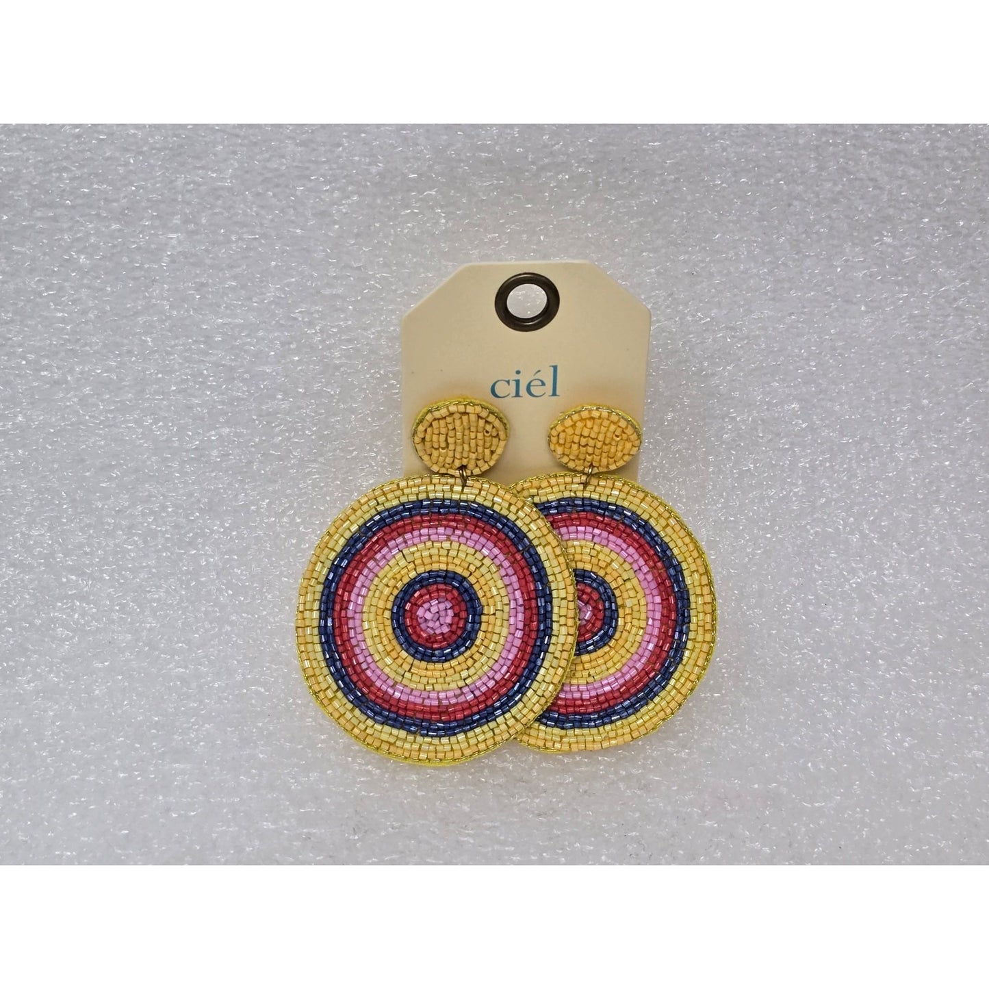 Ciel Beaded Circle Drop Earrings Yellow Pink Blue Red Handmade Statement Jewelry