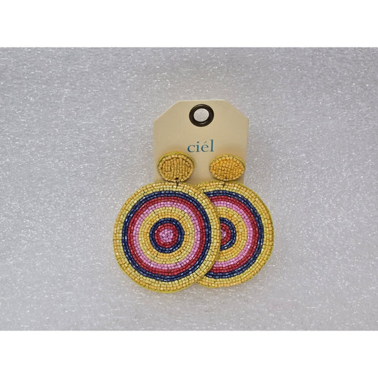 Ciel Beaded Circle Drop Earrings Yellow Pink Blue Red Handmade Statement Jewelry