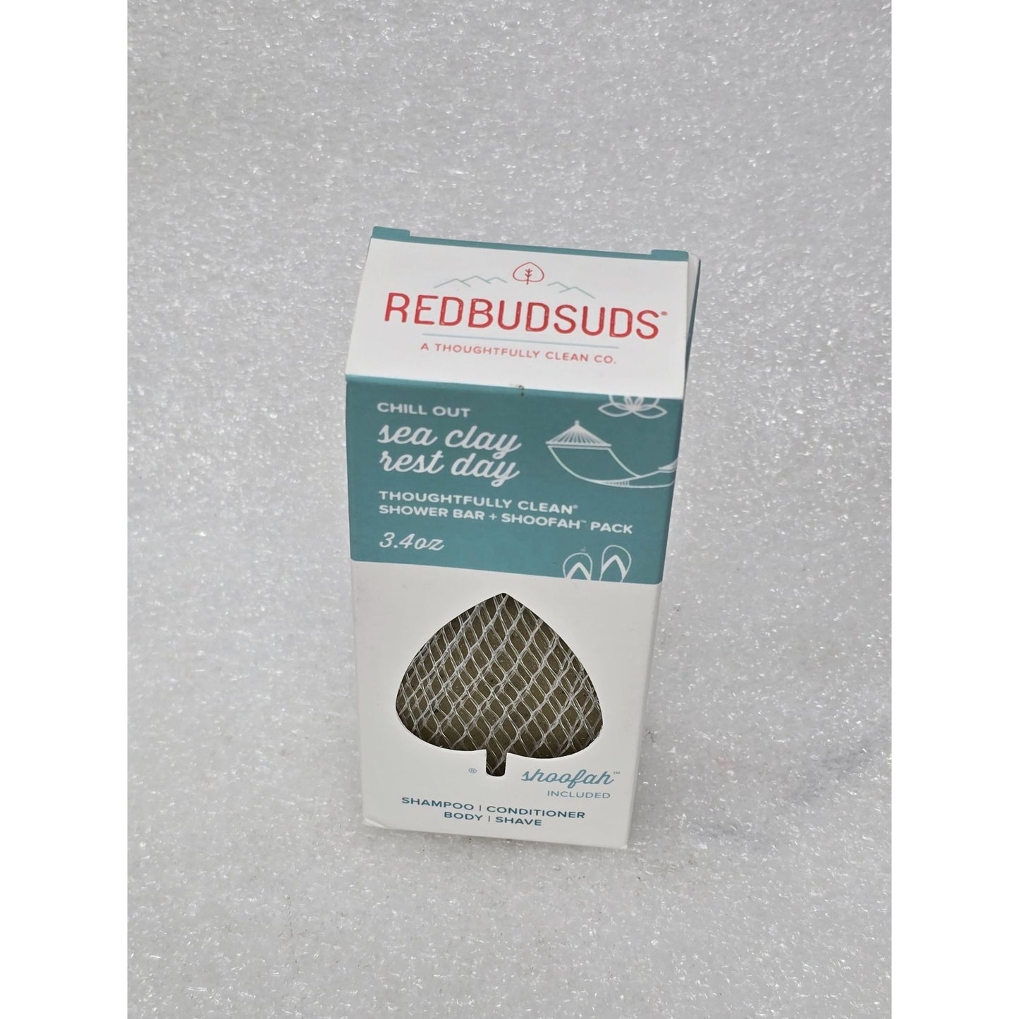 Redbudsuds Sea Clay Rest Day Shower Bar & Shoofah Pack Shave Shampoo/Conditioner